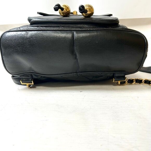 RARE Authentic CHANEL Vintage CC Lambskin Leather Backpack Shoulder Bag Black - Picture 7 of 16